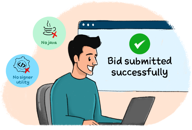 A man submitting his bid successfully