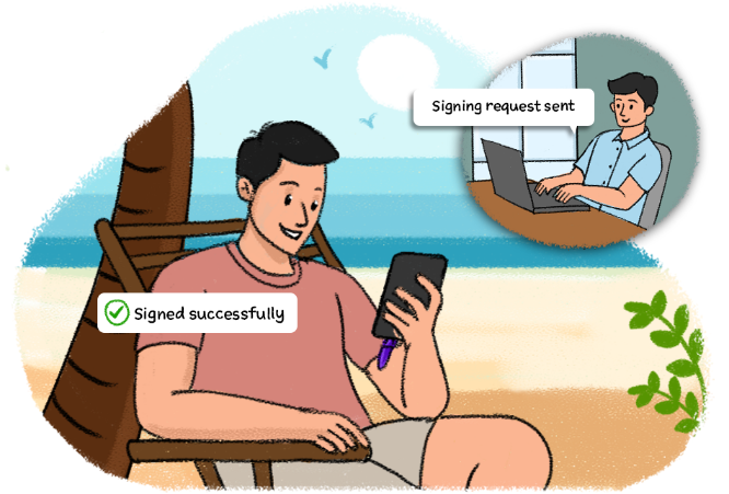 Two people using mobile from different locations