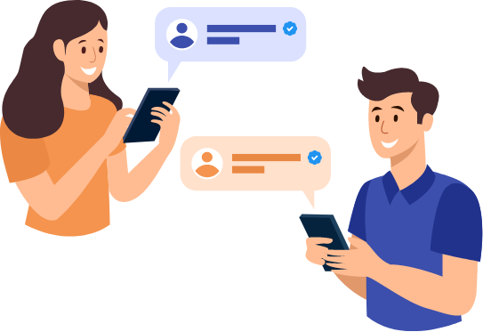 Two people chatting through a secure messaging interface, highlighting message signing and digital identity authentication for communication security.
