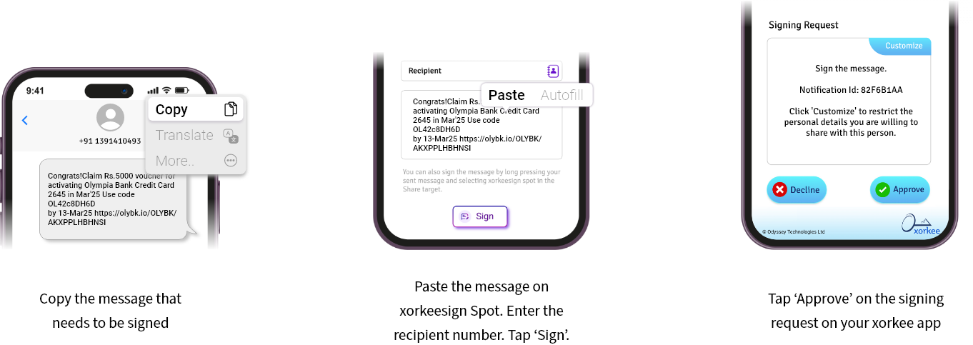 Copy the message and paste it on xorkeesign Spot by clicking ‘Sign’ button.